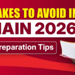 Top mistakes to avoid in JEE Main 2026 – strategy and preparation tips for students, showing a confused student holding a notebook and scratching his head.