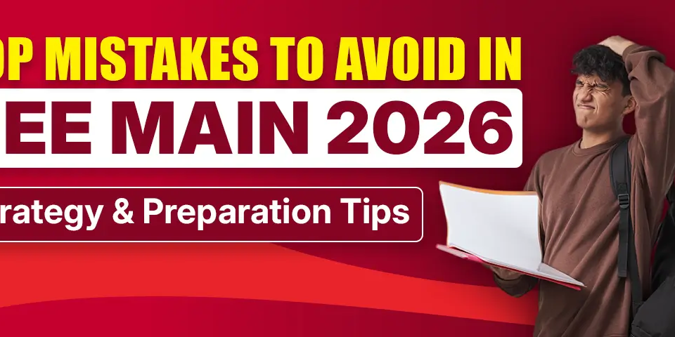 Top mistakes to avoid in JEE Main 2026 – strategy and preparation tips for students, showing a confused student holding a notebook and scratching his head.