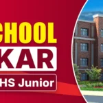 A promotional banner for "Top MIT School in Sikar" featuring a modern red-brick school building labeled "Matrix School." The text highlights "Discover MHS Junior" with bold, yellow and white fonts on a red background, emphasizing the school's prominence in Sikar. The building has multiple windows, a main entrance with pillars, and landscaped greenery with flowers in front.