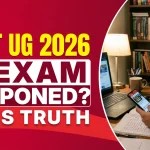Stressed NEET UG 2026 aspirant checking phone for exam updates, with bold text "Is NEET UG 2026 Re-Exam Postponed? Here is Truth" by Best Coachings in Sikar